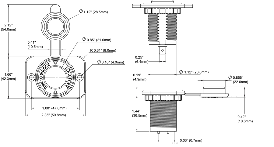 socket dimensioned drawing