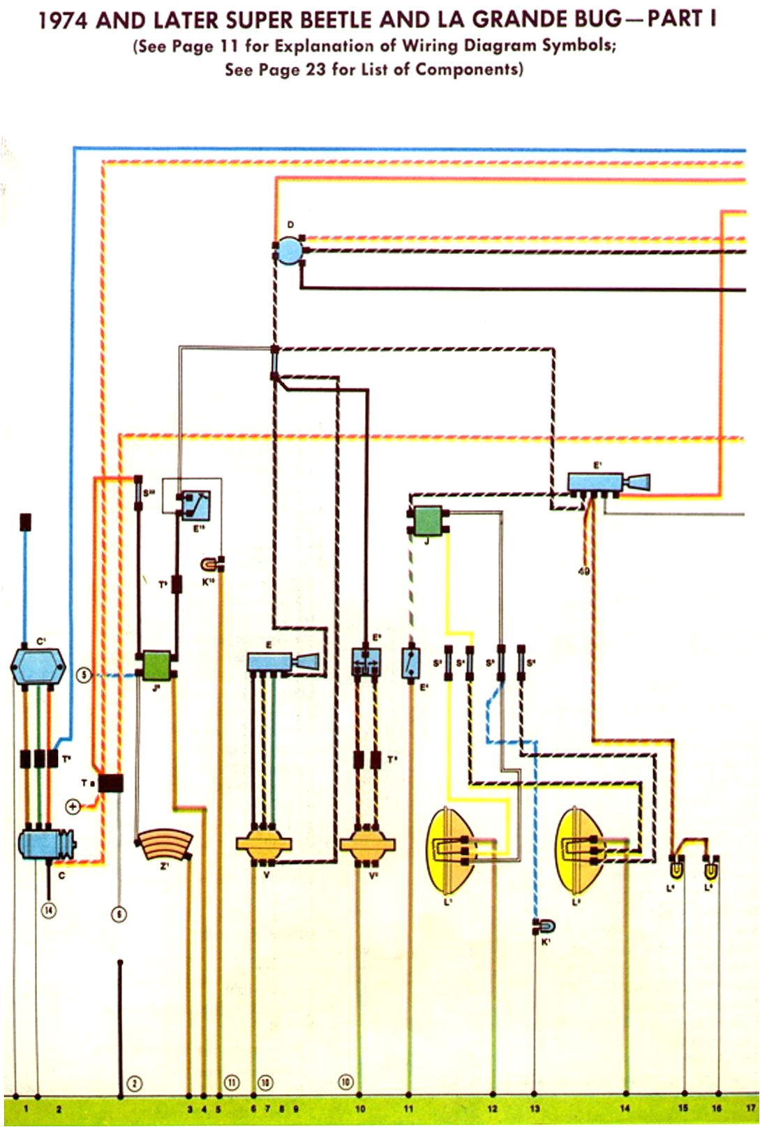 1974 75 super beetle wiring diagram thegoldenbug com 74 beetle fuse box wiring diagram