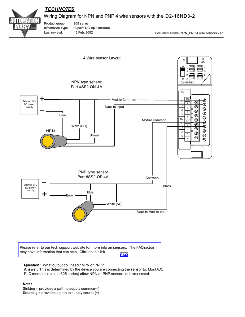 wiring diagram for npn and pnp 4 wire sensors and d2 16nd3 2 4 wire proximity switch wiring diagram 4 wire proximity diagram