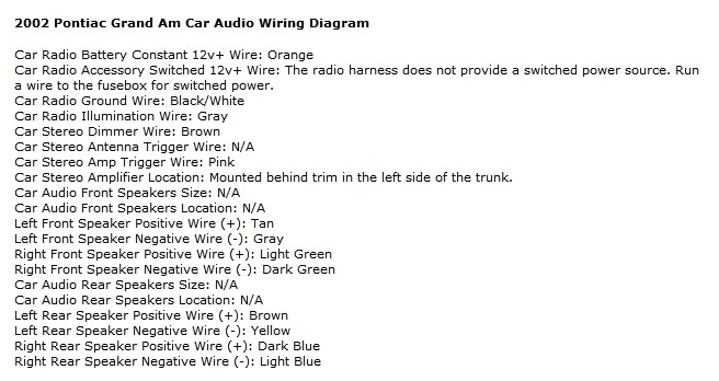 pontiac grand am questions can anyone help me with splicing pontiac gm radio wiring color code
