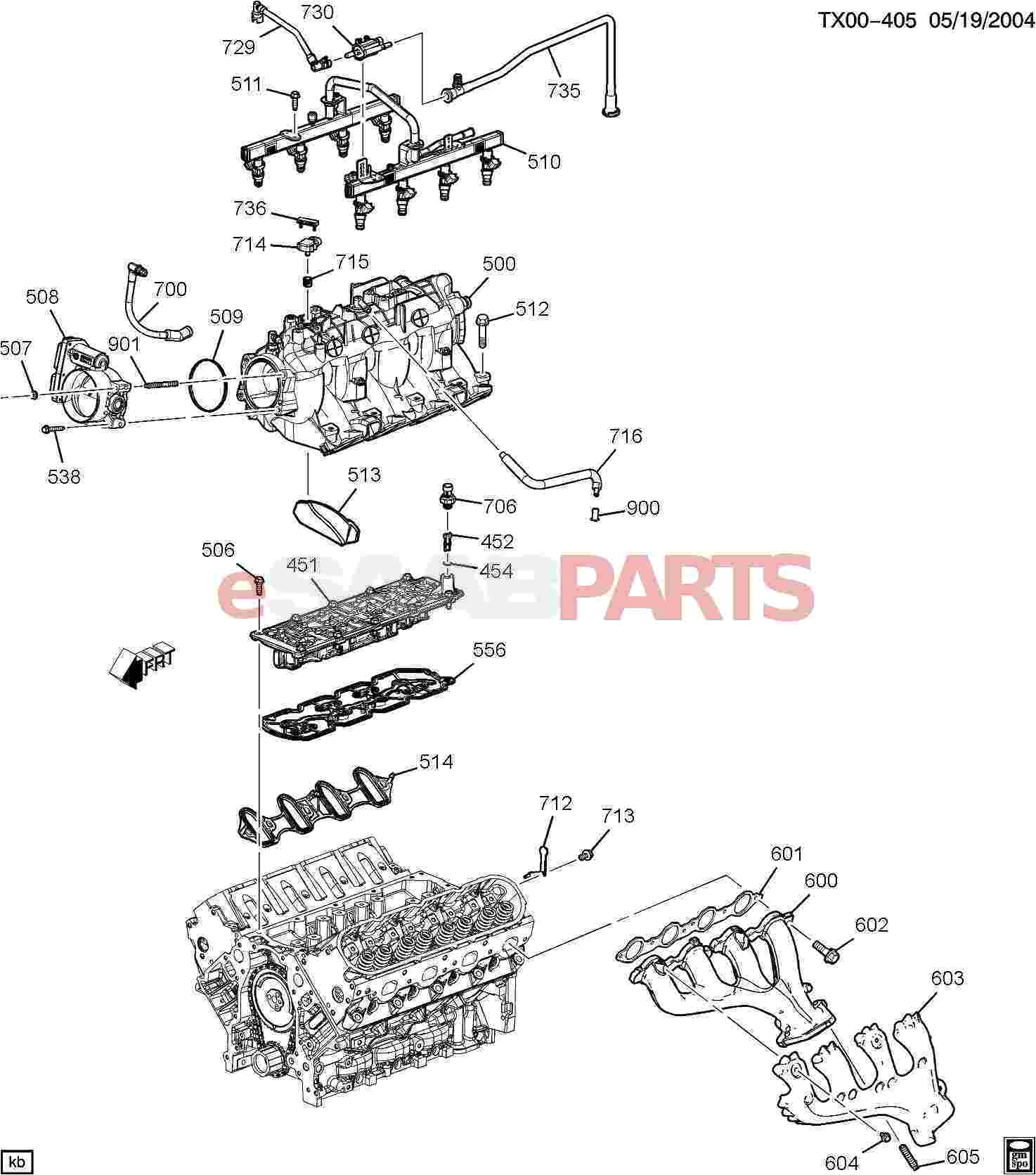 esaabparts com saab 9 7x engine parts engine internal 5 3m engine asm 5 3l v8 part 5 manifold fuel related parts 5 3m