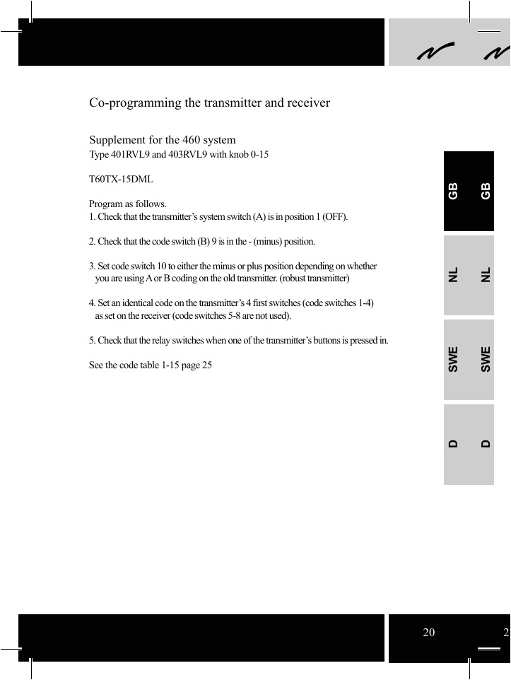 page 20 of t60tx 06shl remote control security transmitter user manual komplett t60 indd tele