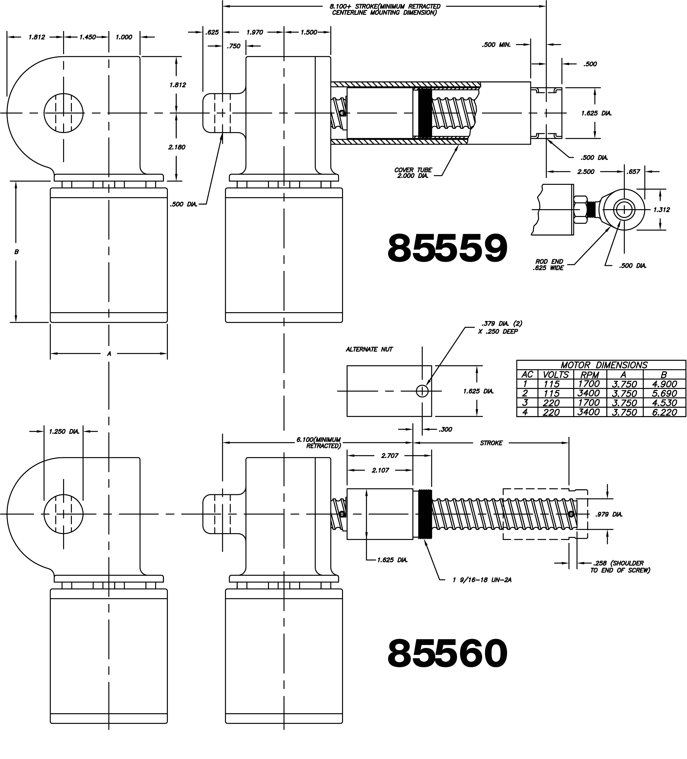 technical data linear actuator 85559 85560