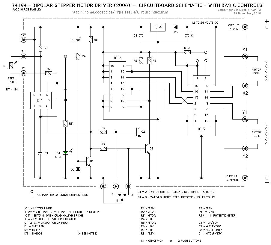 stepper motor driver 74194 electronic schematics stepper motor diy electronics bipolar