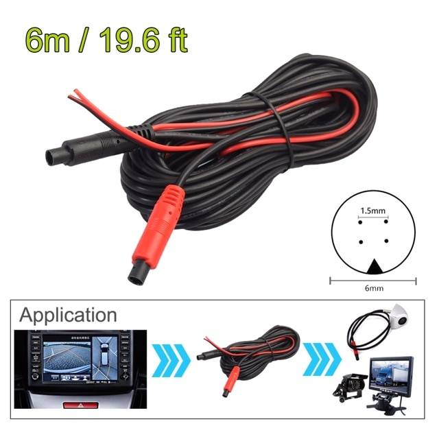 6m 4pin car reverse rear view parking camera video extension cable cord od 3 0mm male to male wire line for automobiles