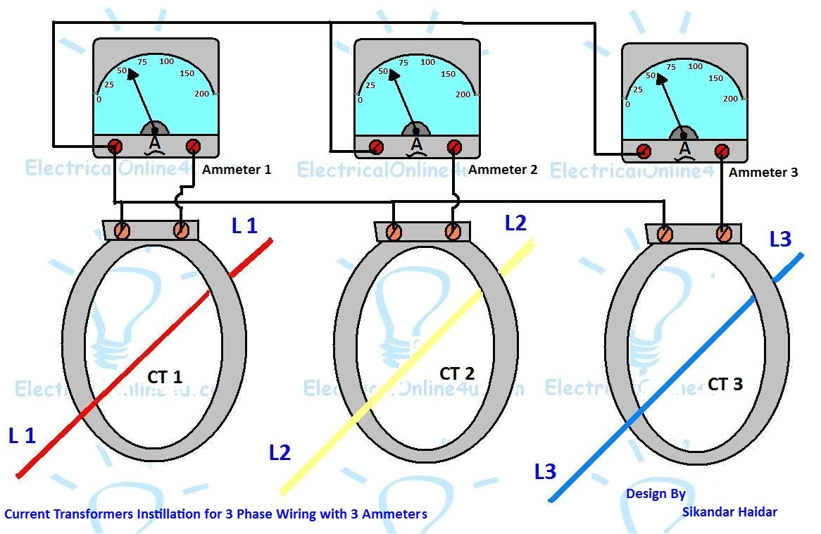 ct installation with ammeters for 3 phase system electrical tutorials amp meter ct wiring diagram