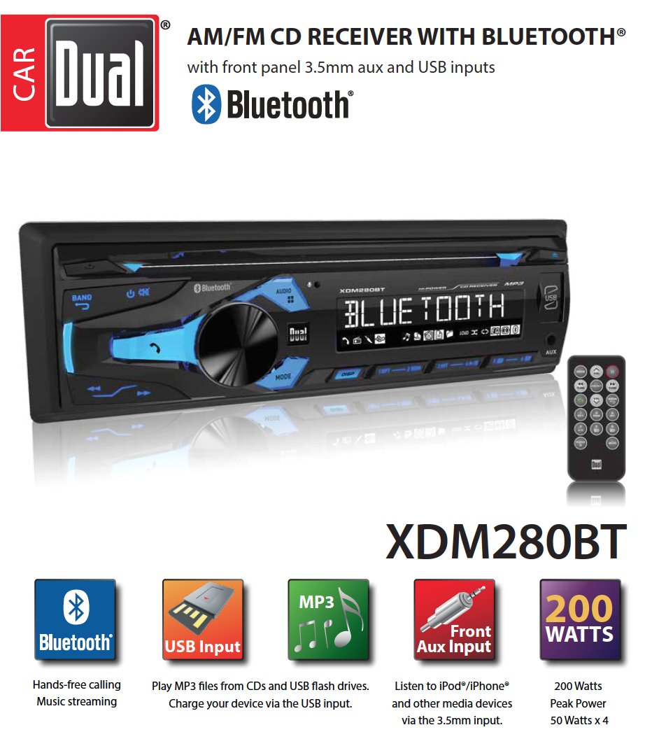 dual electronics xdm280bt multimedia detachable 3 7 inch lcd single din car stereo with built in bluetooth cd usb mp3 wma player