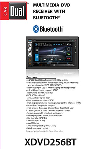 amazon com dual xdvd256bt digital multimedia 6 2 led backlit lcd touchscreen double din car stereo with built in bluetooth cd dvd usb microsd mp3