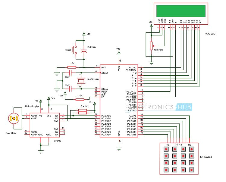 password based door lock system circuit diagram