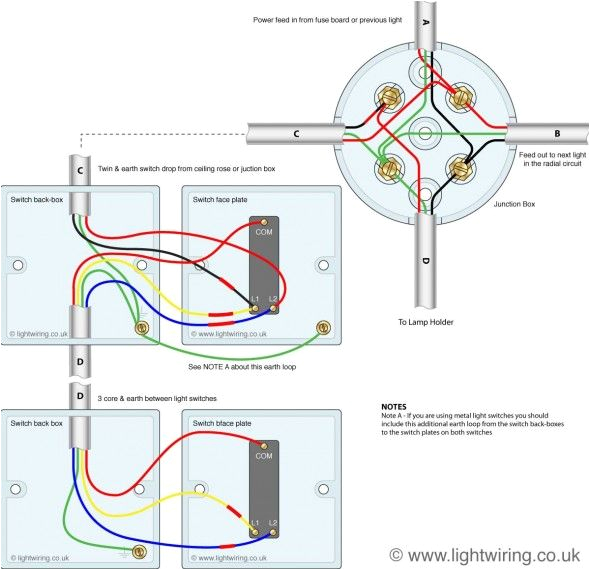two way switching 3 wire system old cable colours using a wiring diagrams for lighting circuits e2 80 93 junction box method