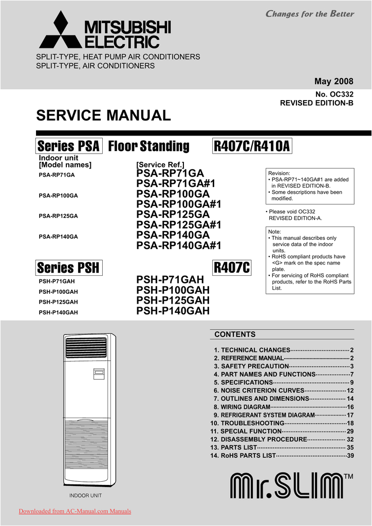 mitsubishi electric psh p gah service manual