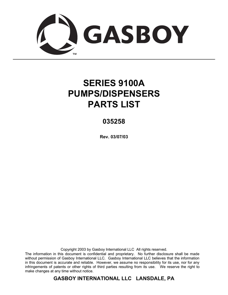 series 9100a pumps dispensers parts list