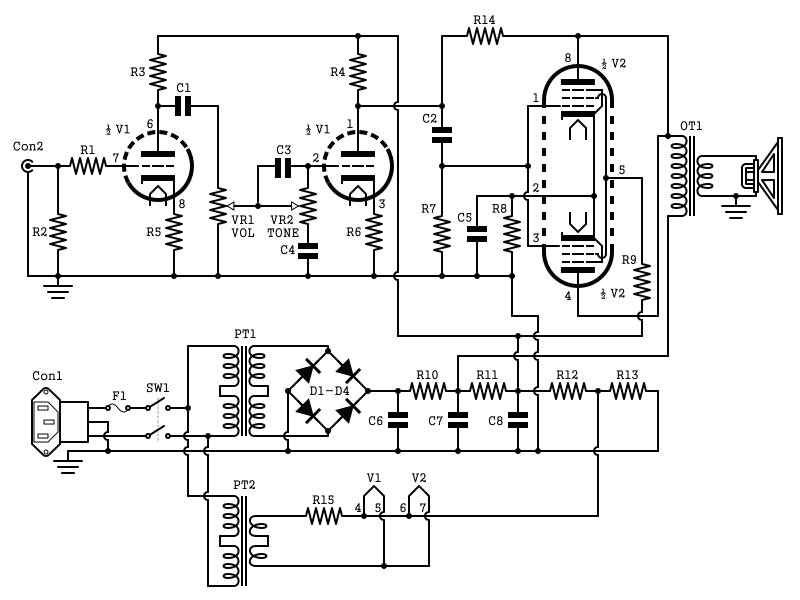 Guitar Amp Wiring Diagram 2w Tube Guitar Amp Schematic