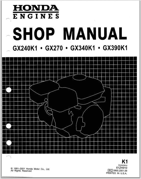 this is a very comprehensive and structured factory shop manual for honda engines gx240k1 gx270 gx340k1 gx390k1