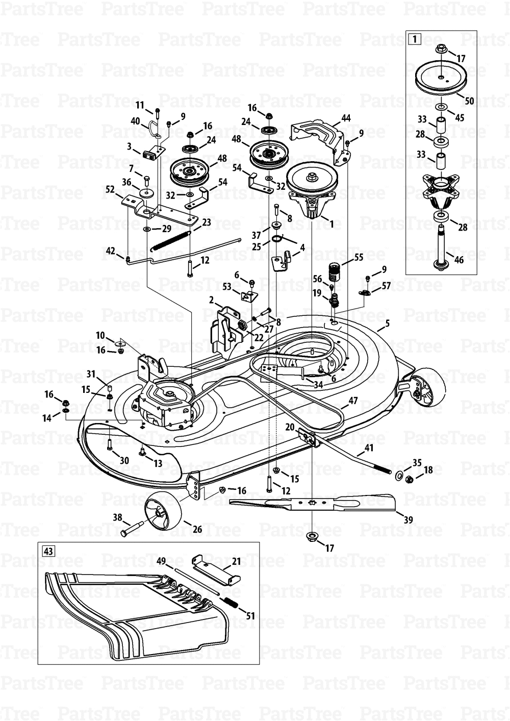 mtd 13w2775s031 lt4200 huskee lawn tractor 2013 mower deck diagram and parts list partstree com