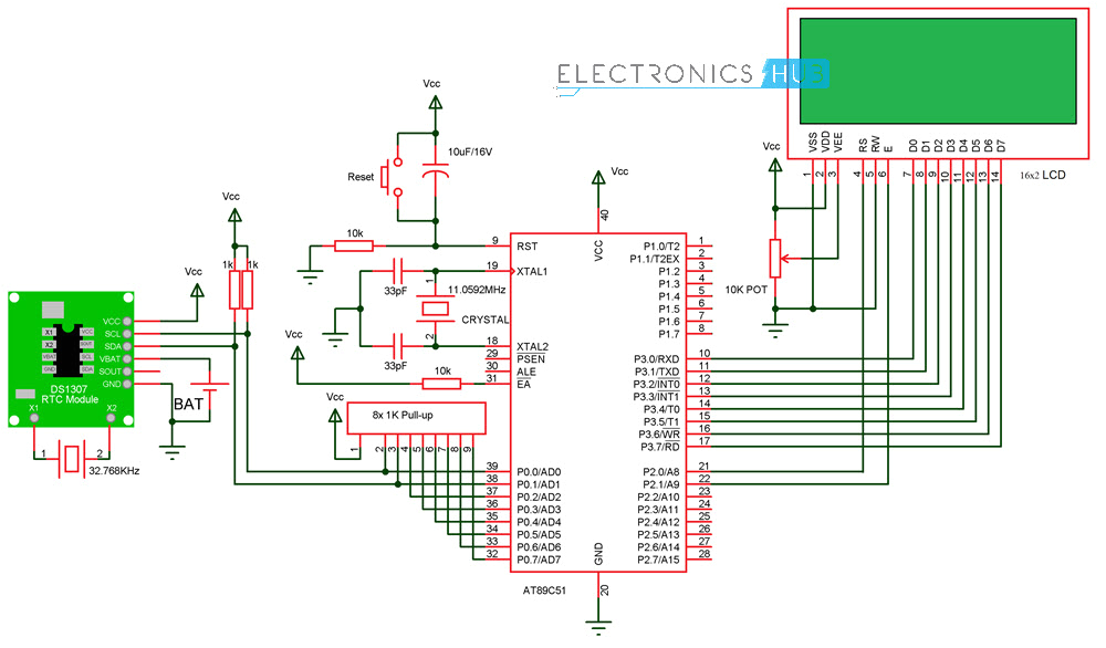 digital clock circuit using 8051 microcontroller and ds12c887 circuit diagram digital clock circuit using 8051 and