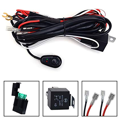 kawell universal 2 lead led light bar wiring harness kit with fuse relay on off switch