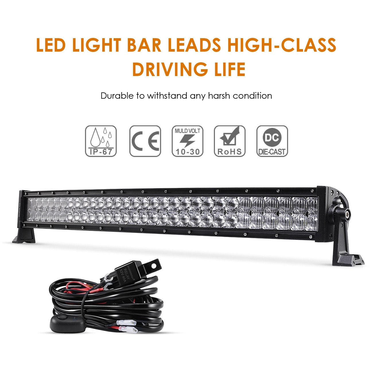 amazon com auxbeam 32 180w curved led light bar 5d lens 18000lm spot flood combo beam driving light with wiring harness automotive