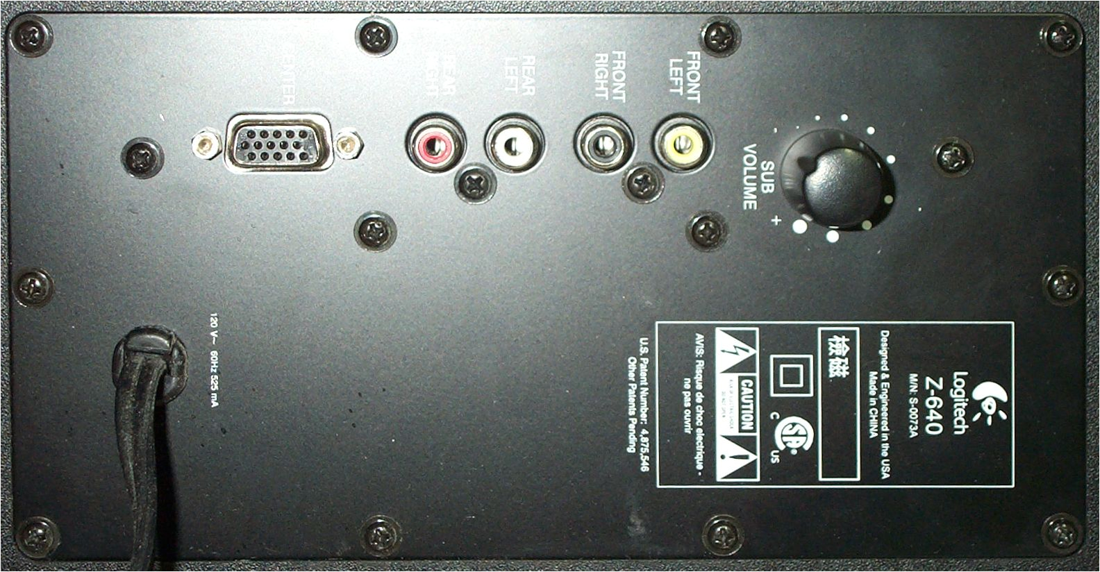 logitech z 640 subwoofer mod circuit board top view back panel