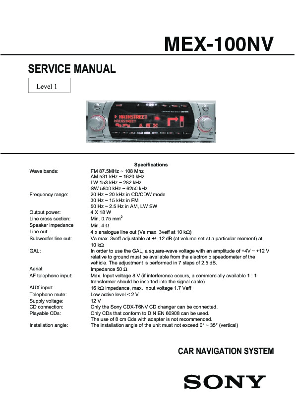 sony mex 100nv service manual