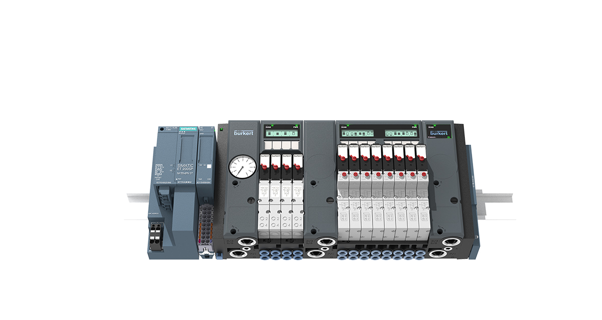 burkert pneumatic control valve island interfaces directly with siemens operating system and et 200sp