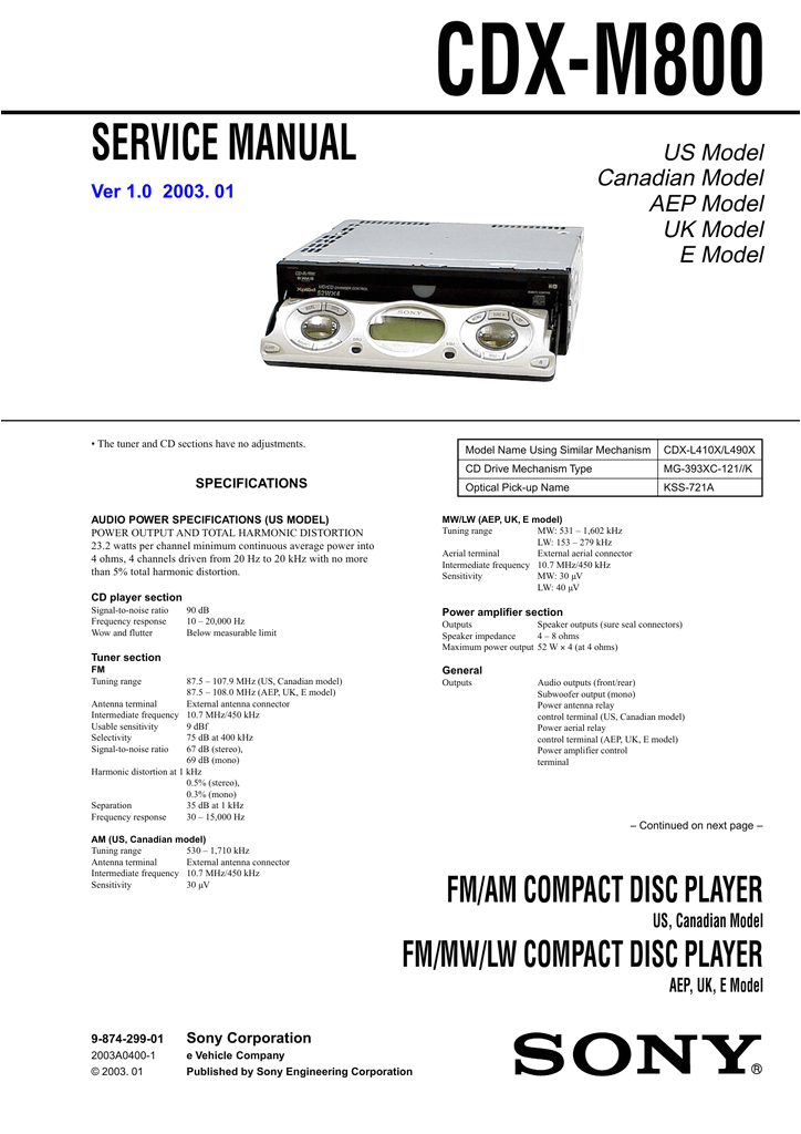 sony xplod cdx m800 user s manual