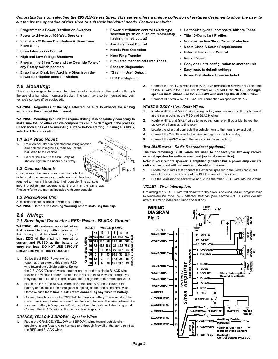 fig 1 1 0 mounting 0 wiring wiring diagram whelen 295slsa6 user whelen wiring diagram siren whelen wiring diagram