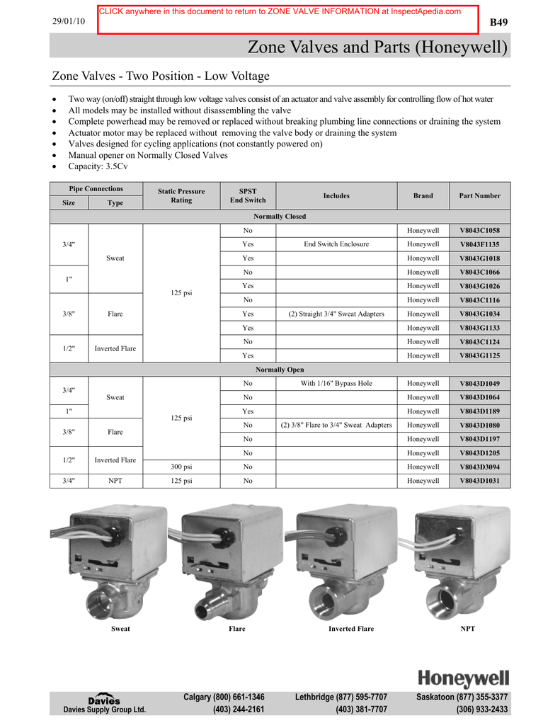 honeywell zone valves valve parts catalog