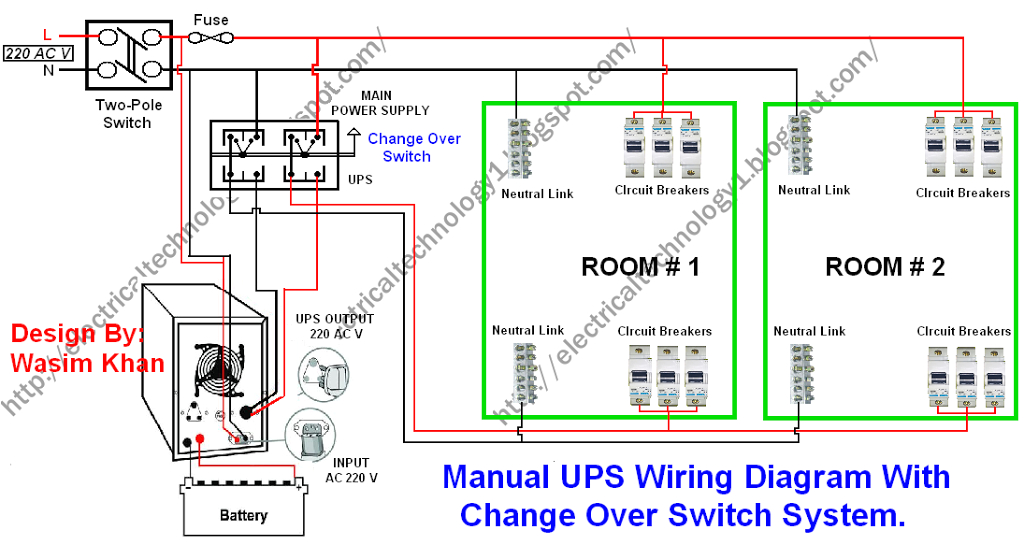 manual u0026 auto ups inverter wiring diagram with changeover switch