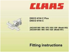 claas disco 8700c 8700c plus mower fitting instructions manual