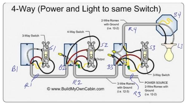 3 and 4 way switch wiring diagram