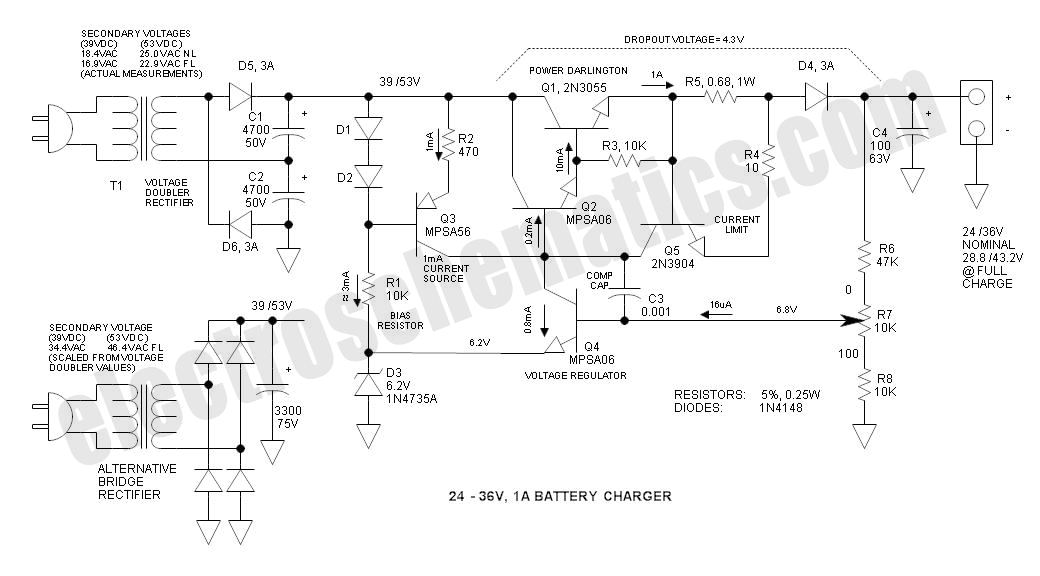24v to 36v battery charger circuit 48v battery bank wiring diagram schematic