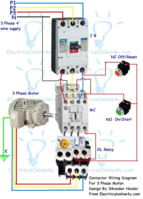 contactor wiring guide for 3 phase motor with circuit breaker timer relay contactor wiring diagram contactor relay wiring