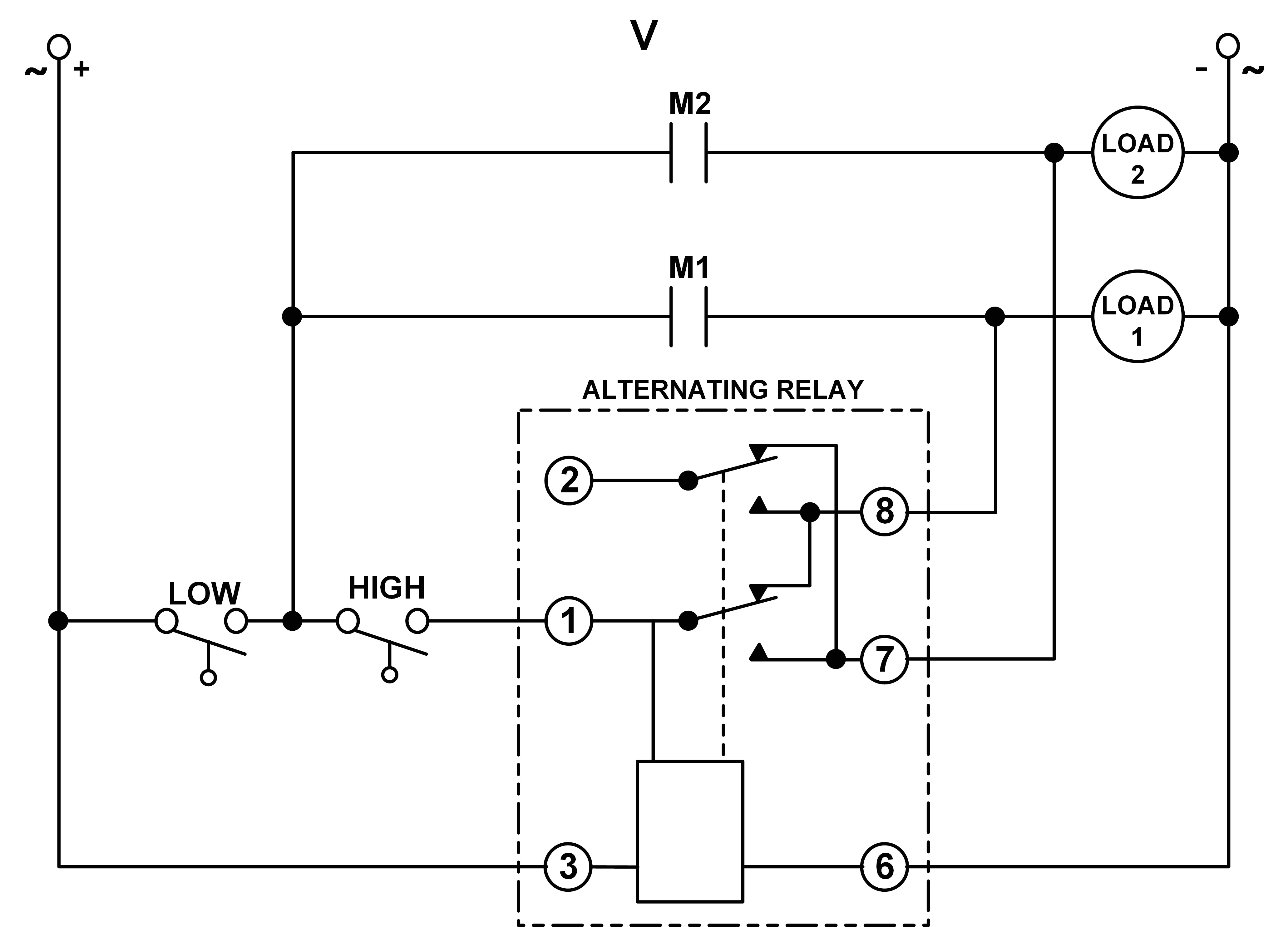 alternating relay wiring diagram blog wiring diagram using dpdt cross wired alternating relays with high low