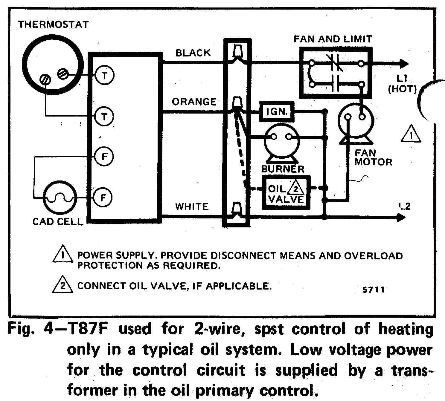 honeywell t87f thermostat wiring diagram for 2 wire spst control of heating only in