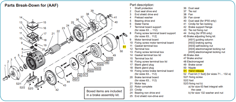 these brake motors are supplied with a manual release key to allow the brake to be disabled without applying power