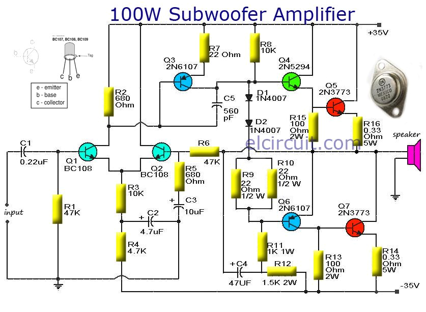 subwoofer amplifier 100w output with transistor diy subwoofer powered subwoofer subwoofer speaker audio