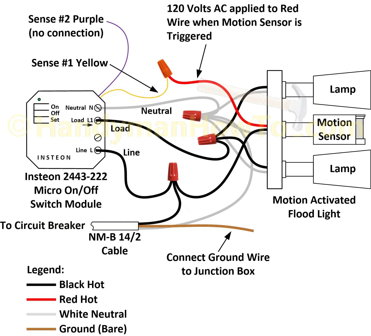 how to wire an insteon 2443 222 micro switch to a motion activated motion detector hardwire diagram