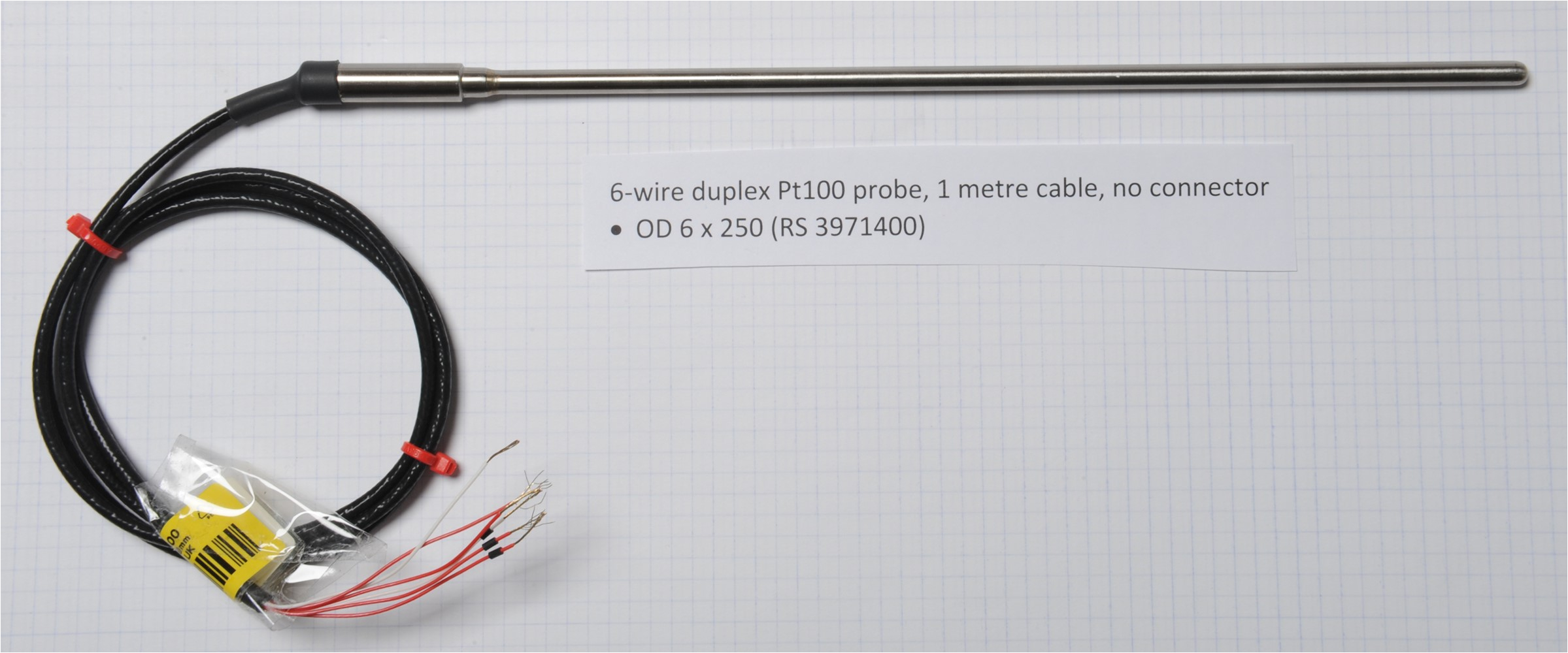 duplex pt100 6 wire probe with 1 metre cable and no connector