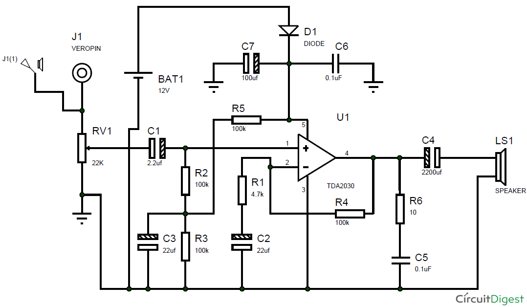 subwoofer amplifier using ic tda2030 circuit diagram png