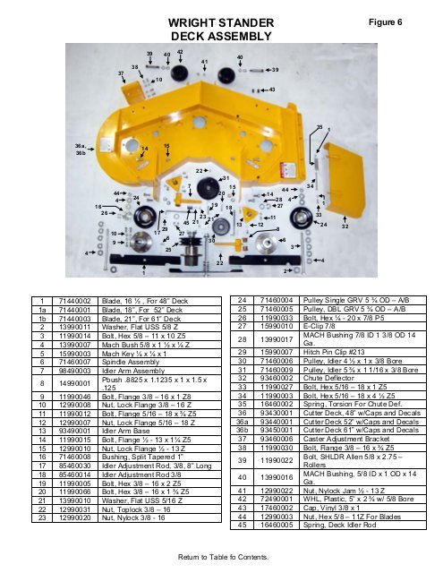 parts list for the 48 52 61 wright stander mower
