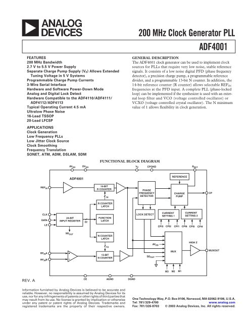 adf4001 200 mhz clock generator pll data sheet rev a piracz jpg
