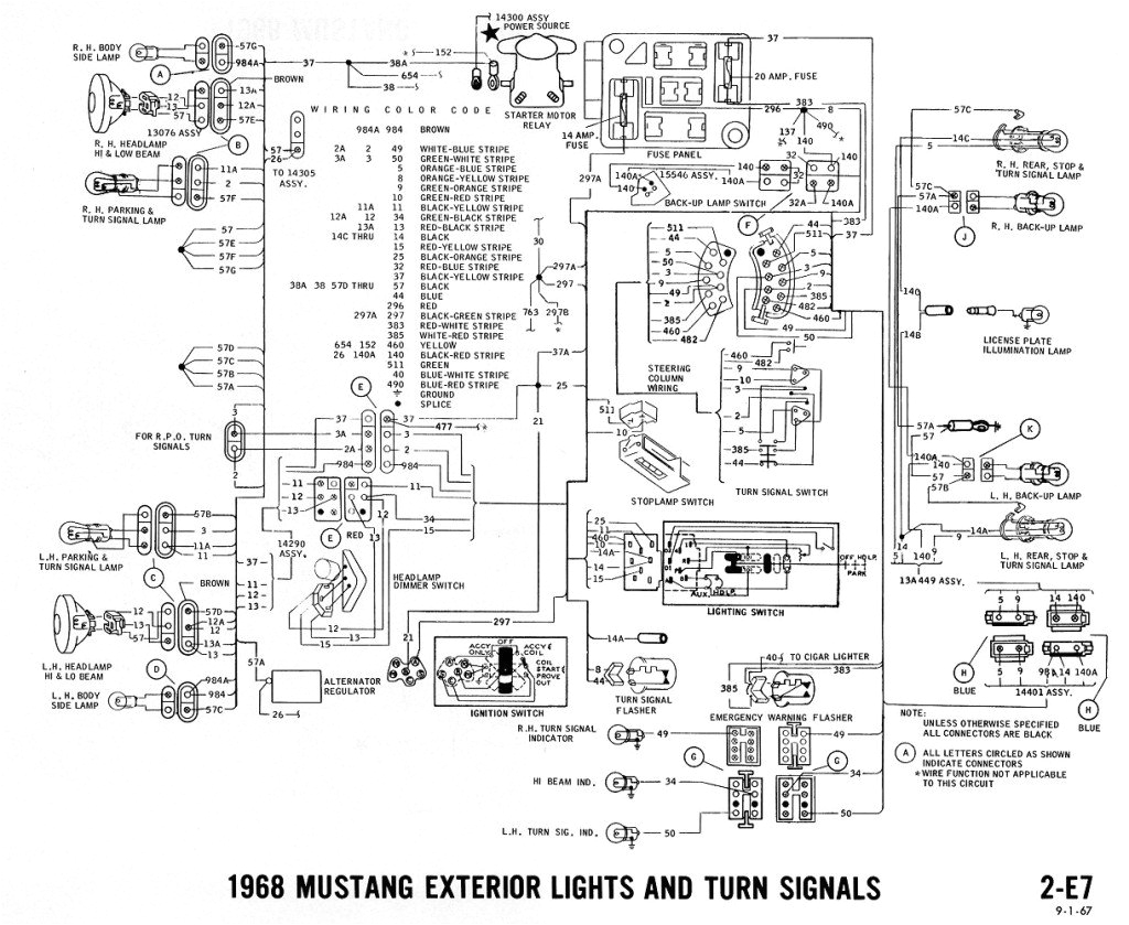1968 mustang wiring diagram exterior lights turn signals jpg