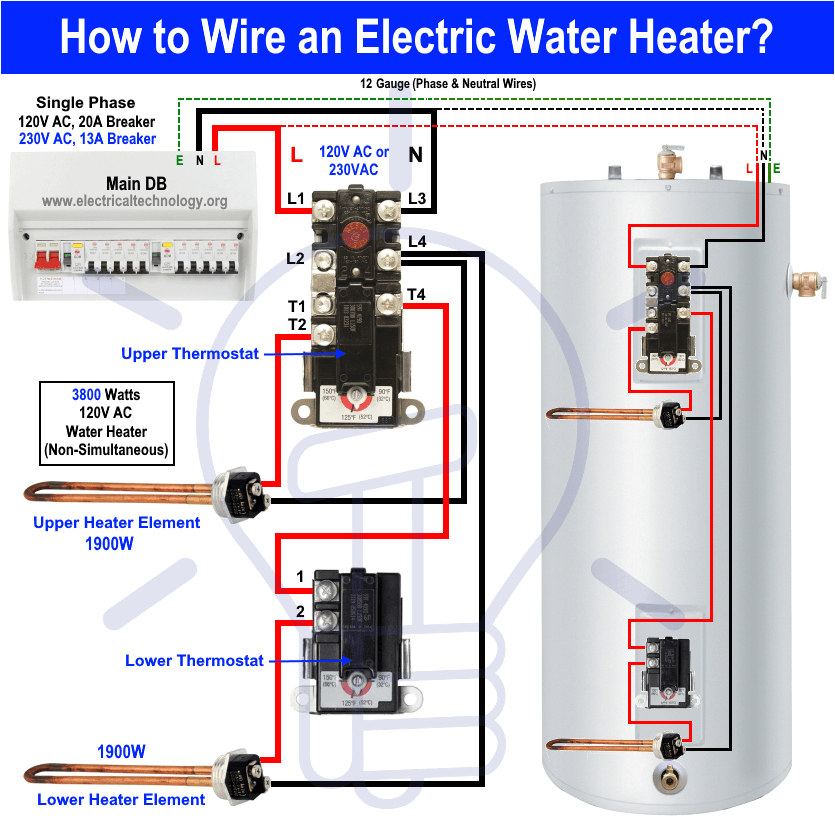 wire 120v water heater thermostat non simultaneous