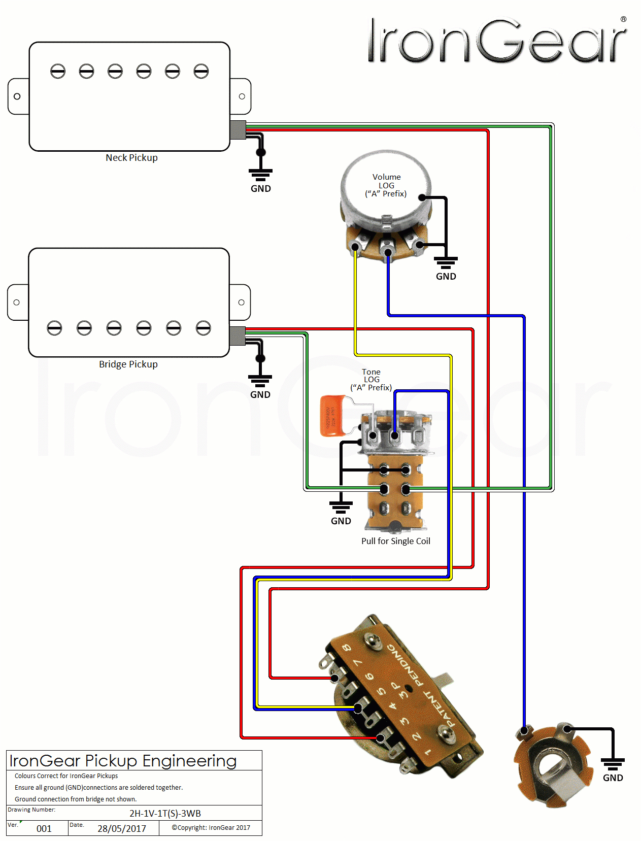 guitar wiring diagram 2 humbucker 1 volume 1 tone